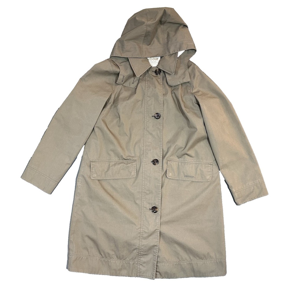 Barbour Jacket Mens Beige Lightweight Plaid Lined Hooded US Size 10 UK Size 14